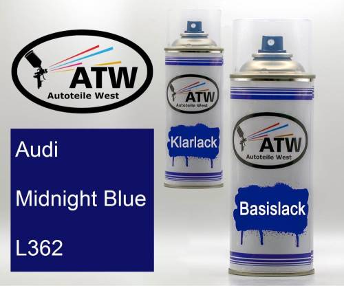 Audi, Midnight Blue, L362: 400ml Sprühdose + 400ml Klarlack - Set, von ATW Autoteile West.